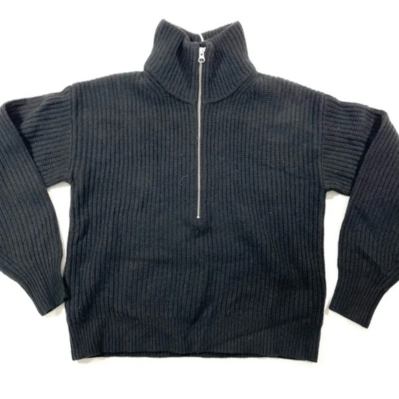 New Everlane The Felted Merino Half Zip Sweater Black - Picture 3 of 8